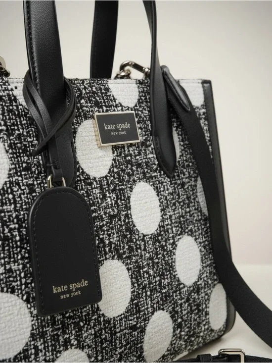Kate Spade Polka Dot Tweed Satchel Crossbody NWT Black White 2 Way Bag - Picture 14 of 17